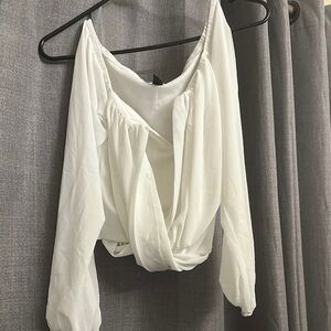 Windsor Cream Ruched Tie Front Long Sleeve Blouse